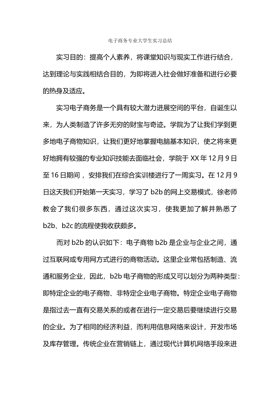 电子商务专业大学生实习总结_第1页