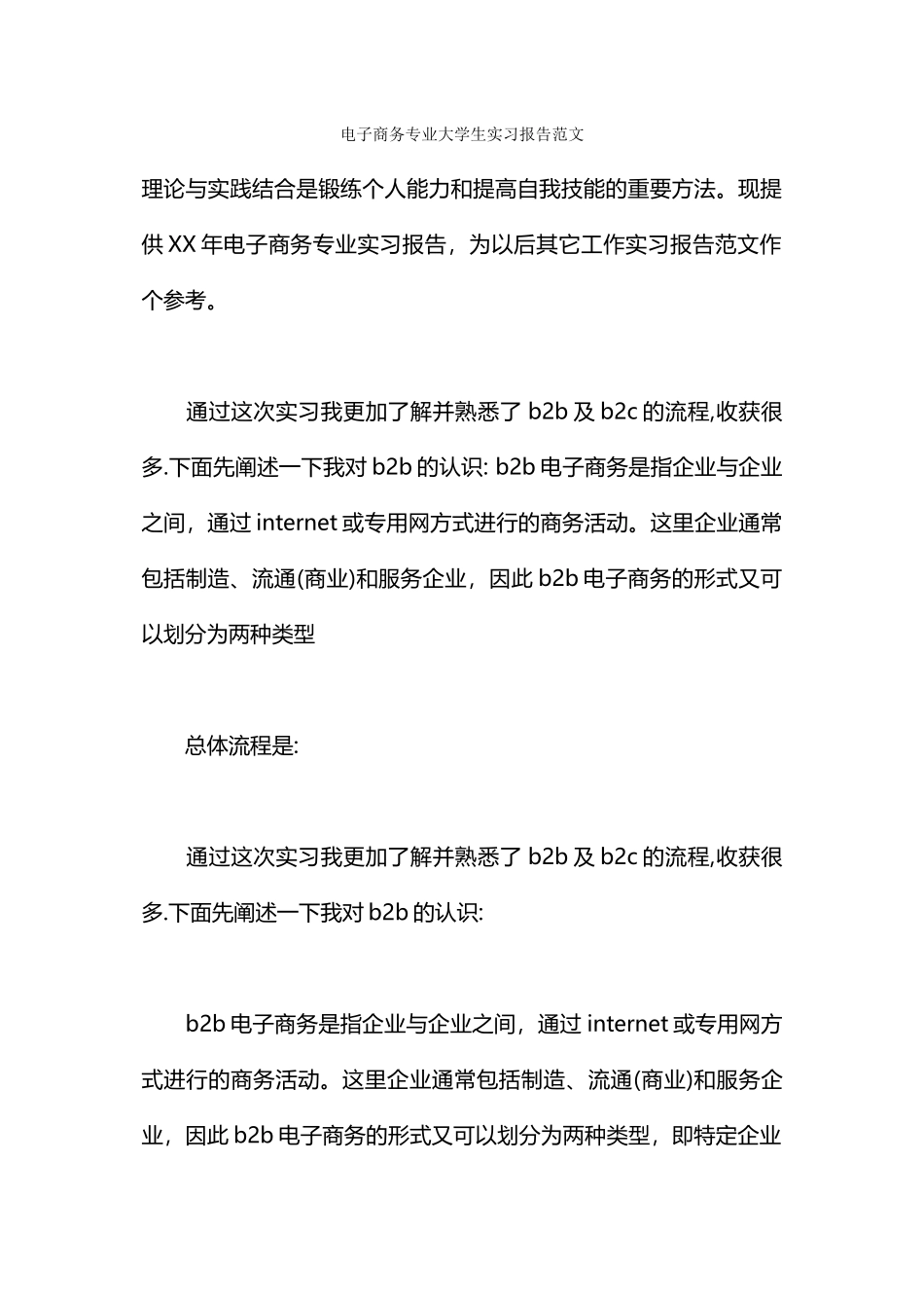 电子商务专业大学生实习报告范文_第1页