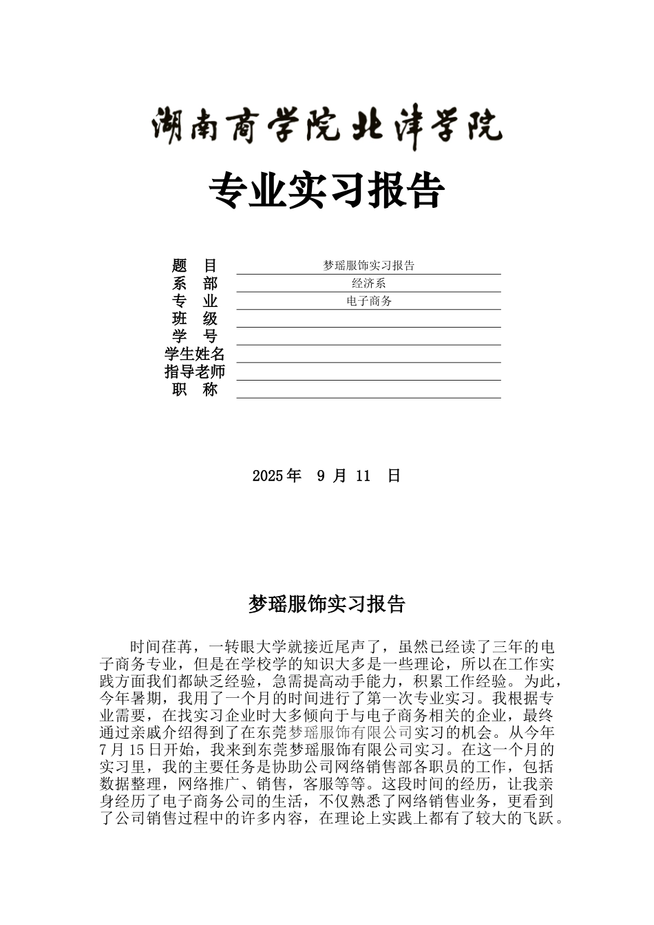 电子商务专业实习报告范文_第1页