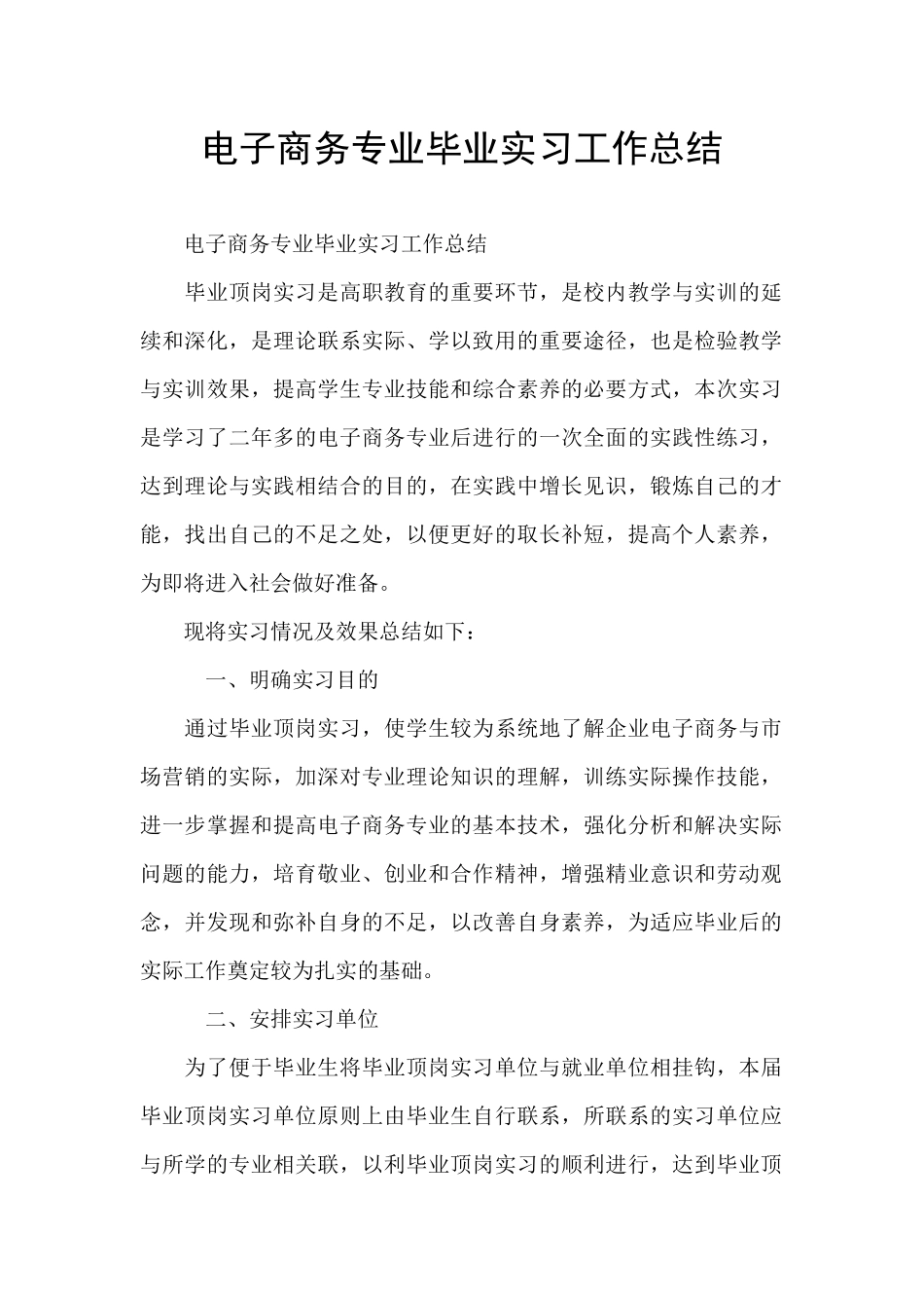 电子商务专业毕业实习工作总结_第1页