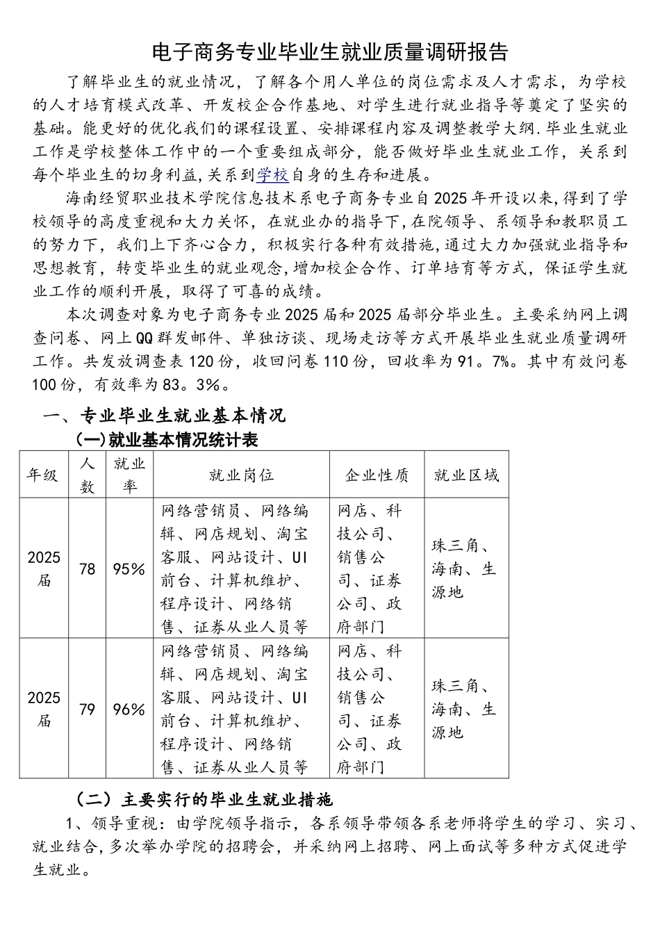 电子商务专业毕业生就业质量调研报告_第1页
