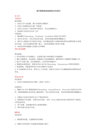 电子商务各岗位职责及任职要求