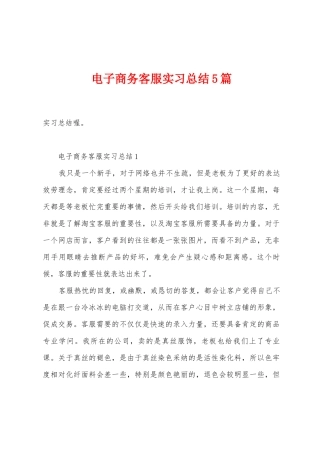 电子商务客服实习总结5篇