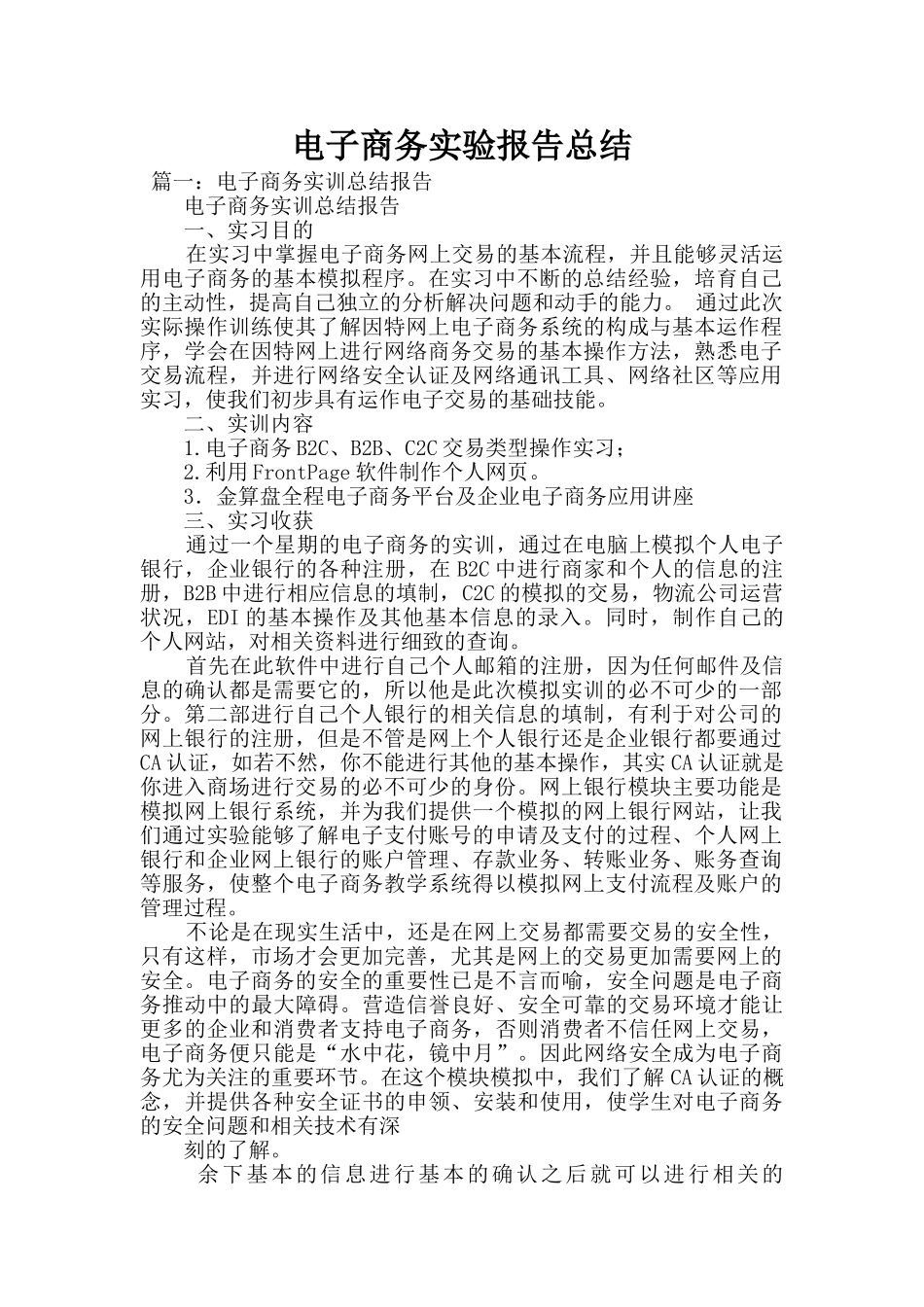 电子商务实验报告总结_第1页
