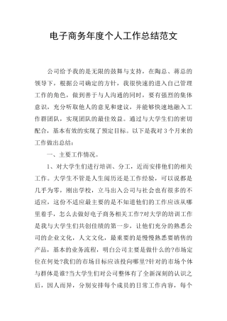 电子商务年度个人工作总结范文