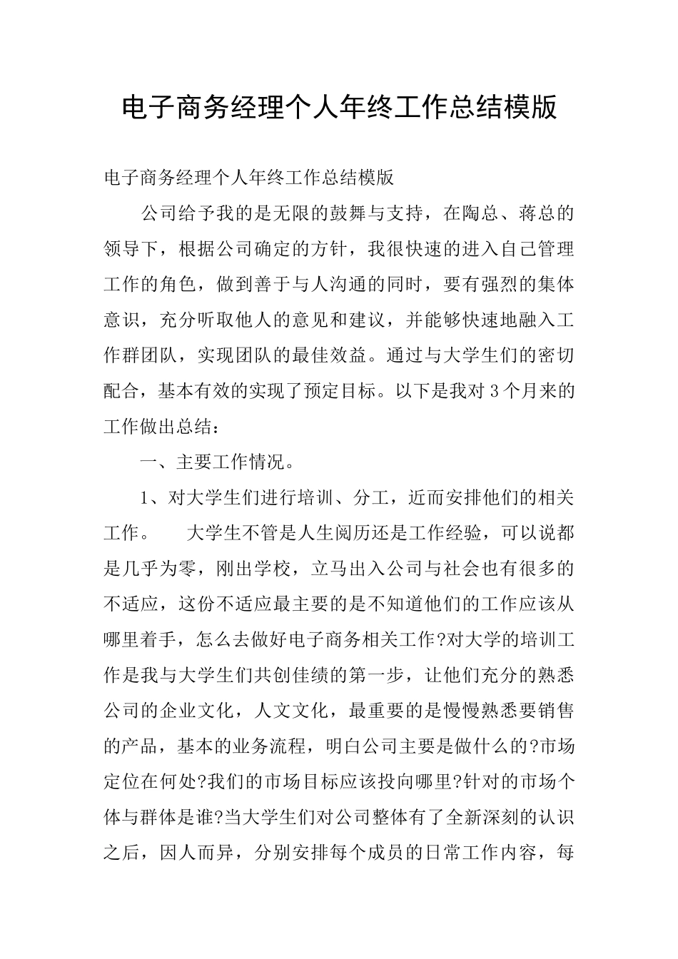 电子商务经理个人年终工作总结模版_第1页