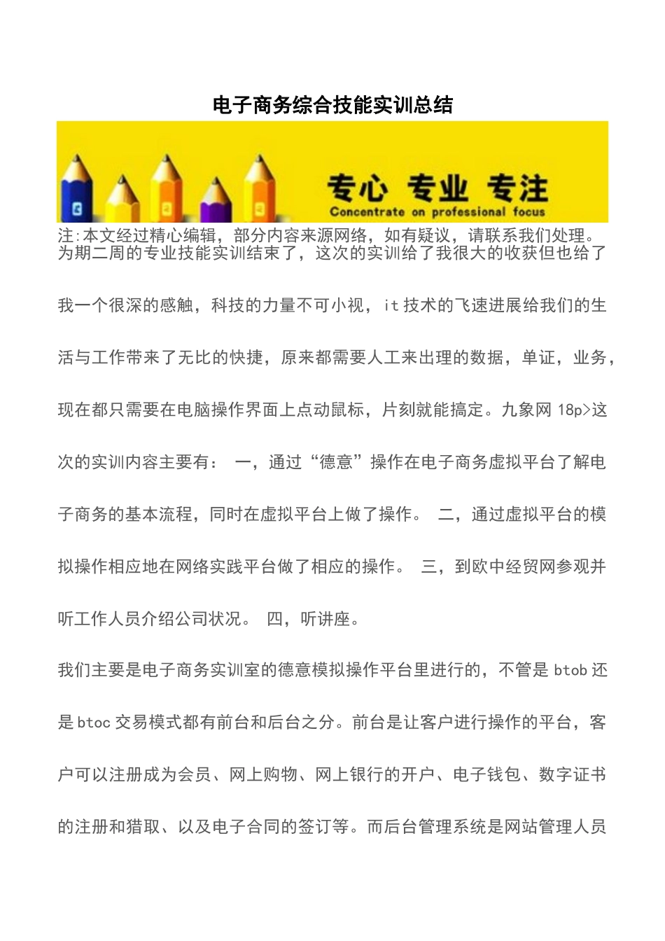 电子商务综合技能实训总结_第1页