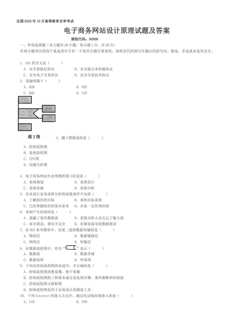 电子商务网站设计原理试题与答案_第1页