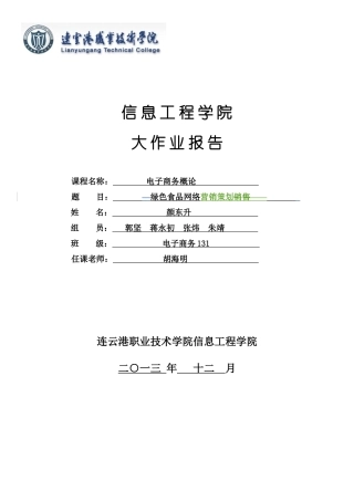 电子商务网络绿色食品营销方案电商一颜东升样本