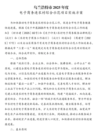 电子商务进农村综合示范项目实施方案