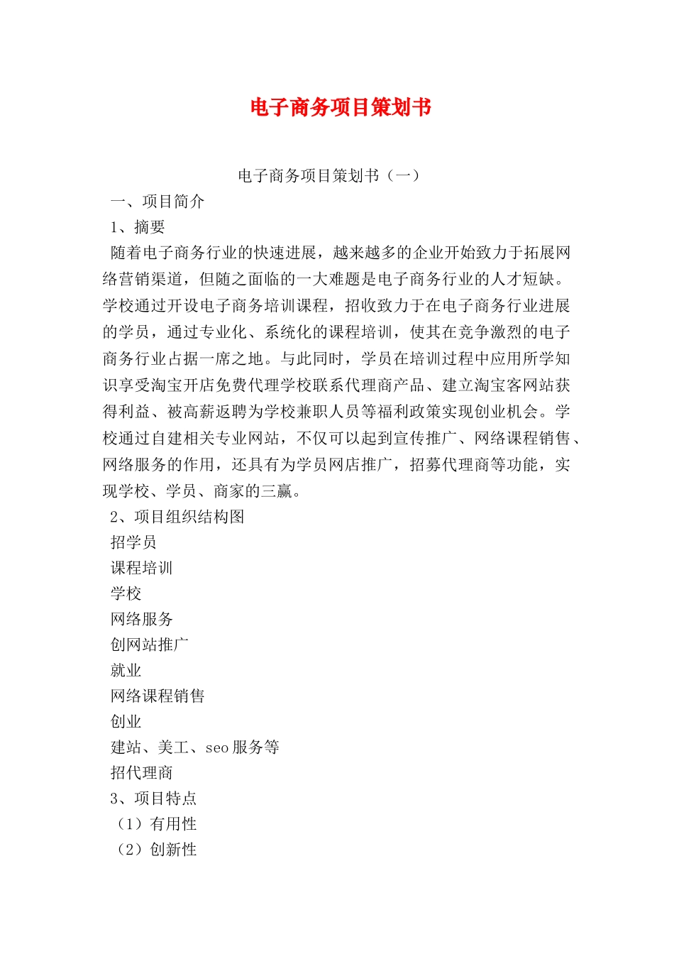 电子商务项目策划书_第1页