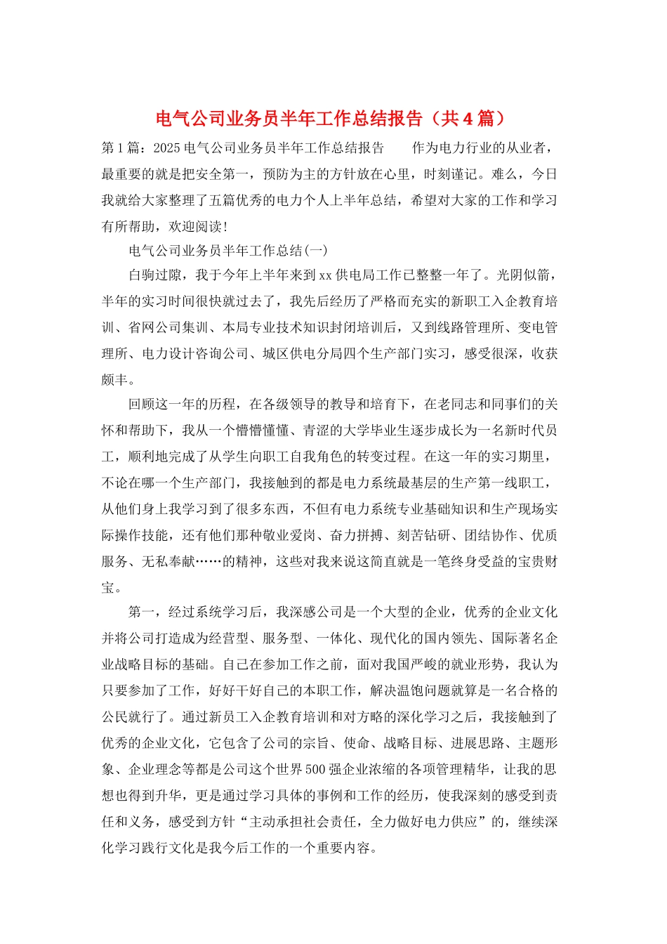 电气公司业务员半年工作总结报告_第1页
