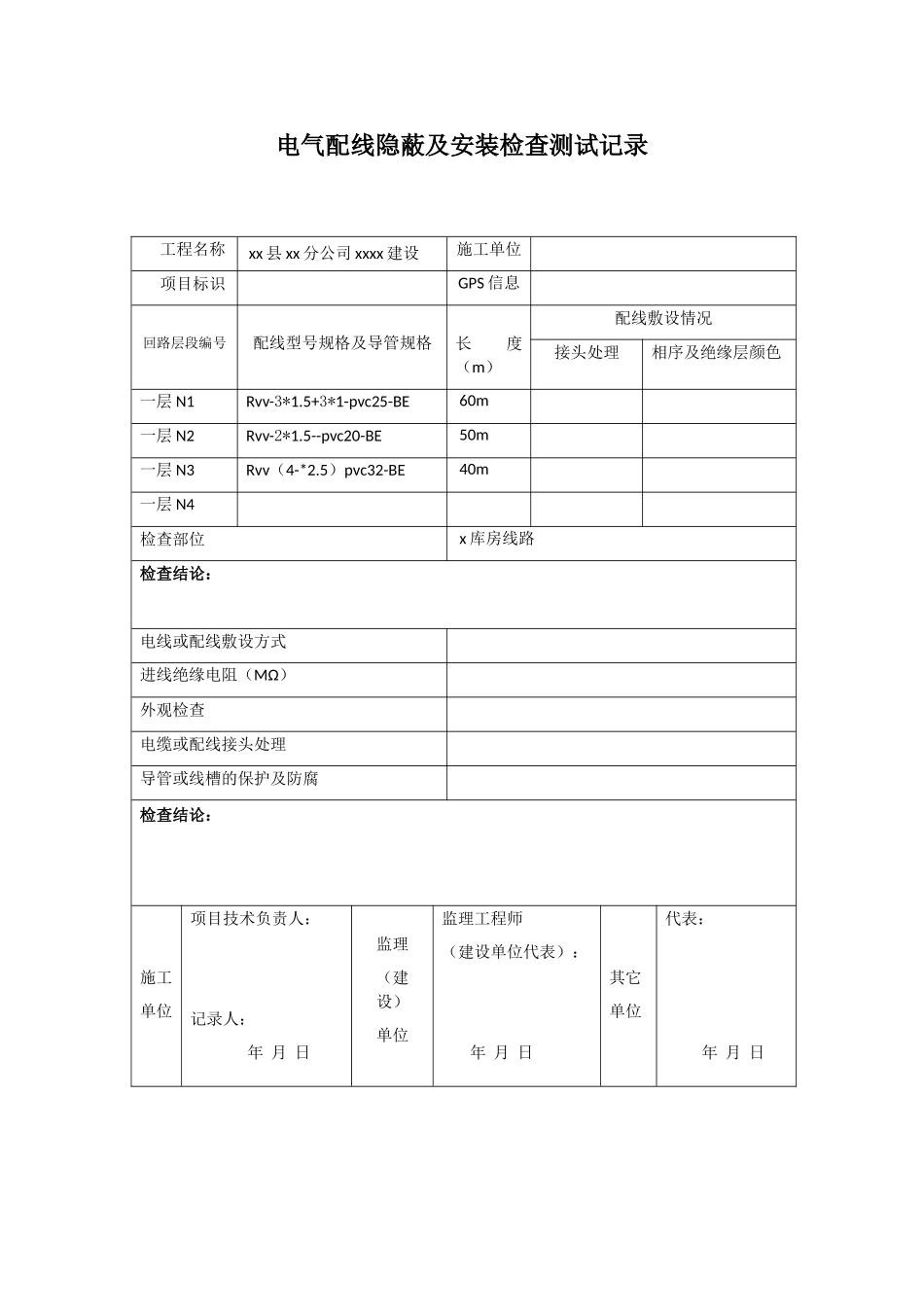 电气配线隐蔽及安装检查测试记录_第1页