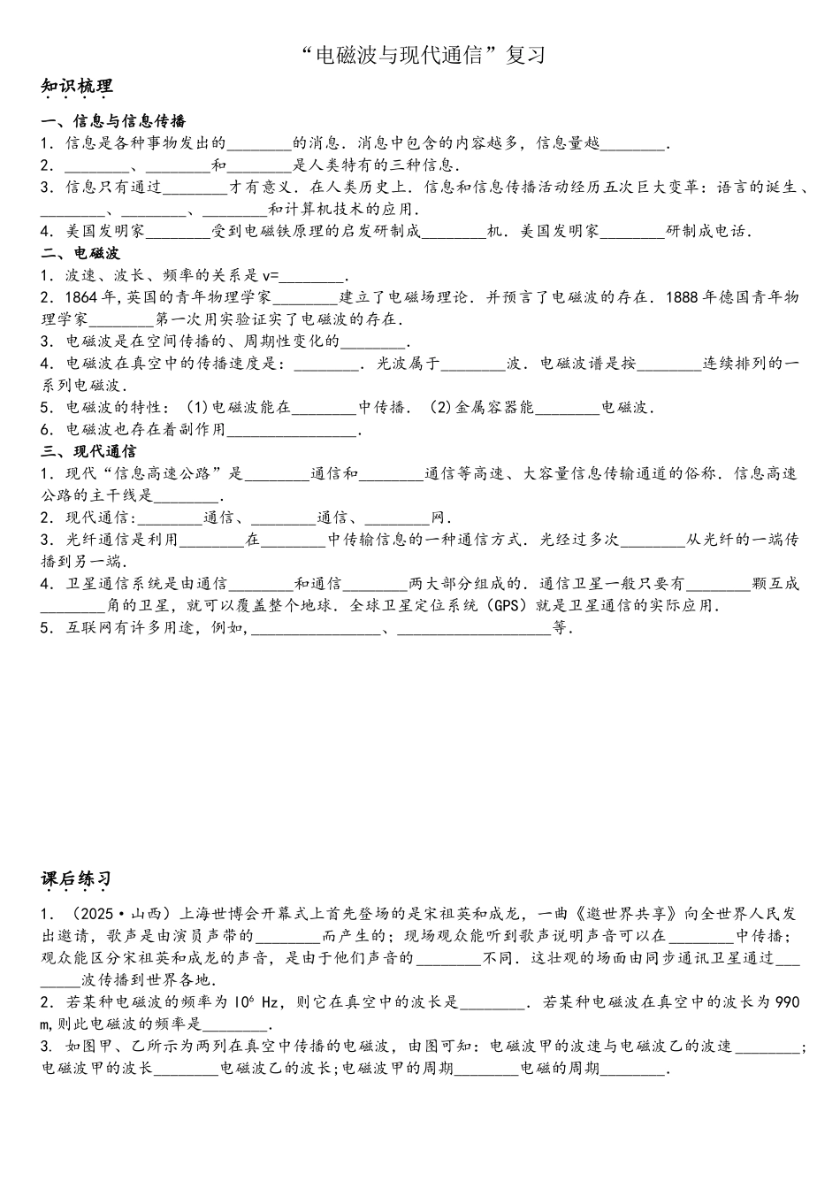 电磁波与现代通信--测试题_第1页