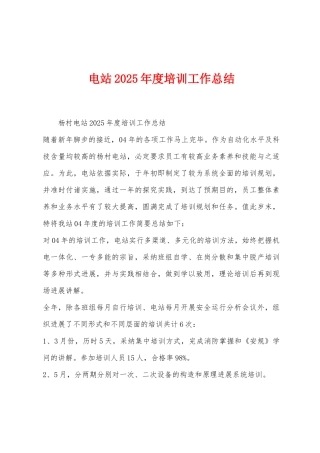 电站2025年度培训工作总结