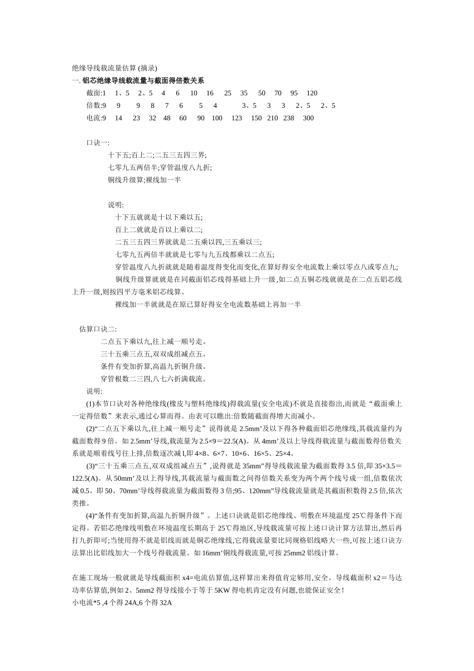 电线电流与直径对照_第1页