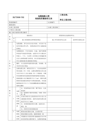 电缆线路工程检验批质量验收记录