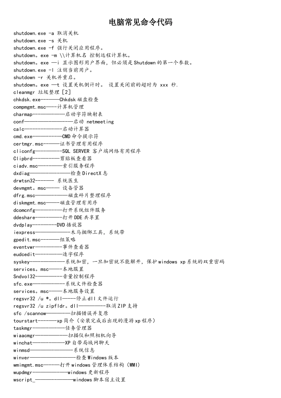 电脑常见命令代码_第1页