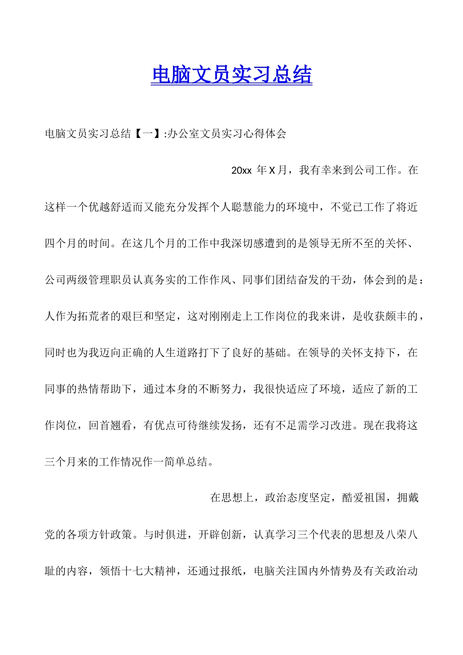 电脑文员实习总结_第1页