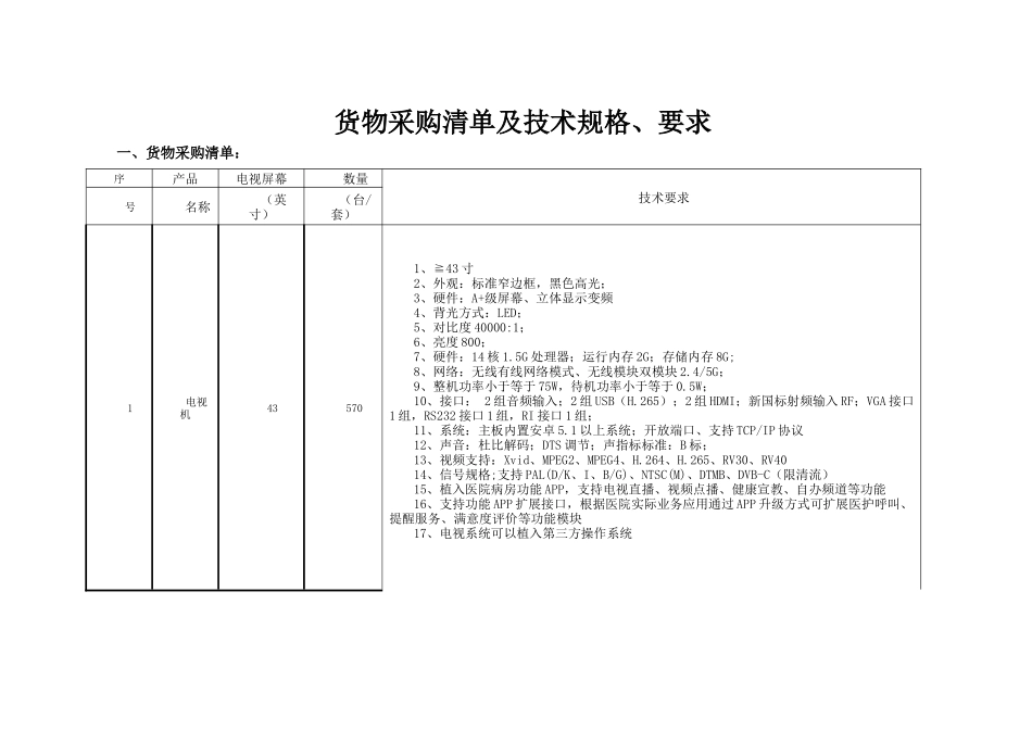 电视机采购招标模板&43寸_第1页