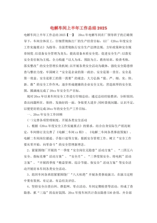 电解车间上半年工作总结2025