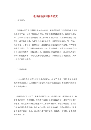 电话招生实习报告范文