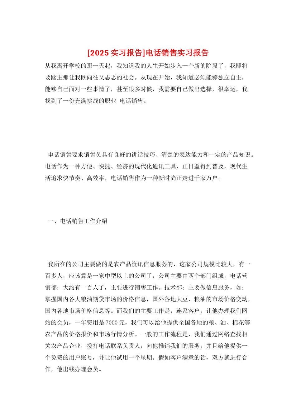 电话销售实习报告_第1页