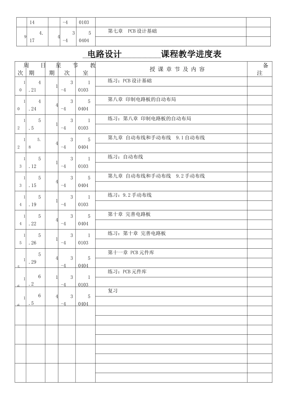 电路设计教学进度表1_第2页
