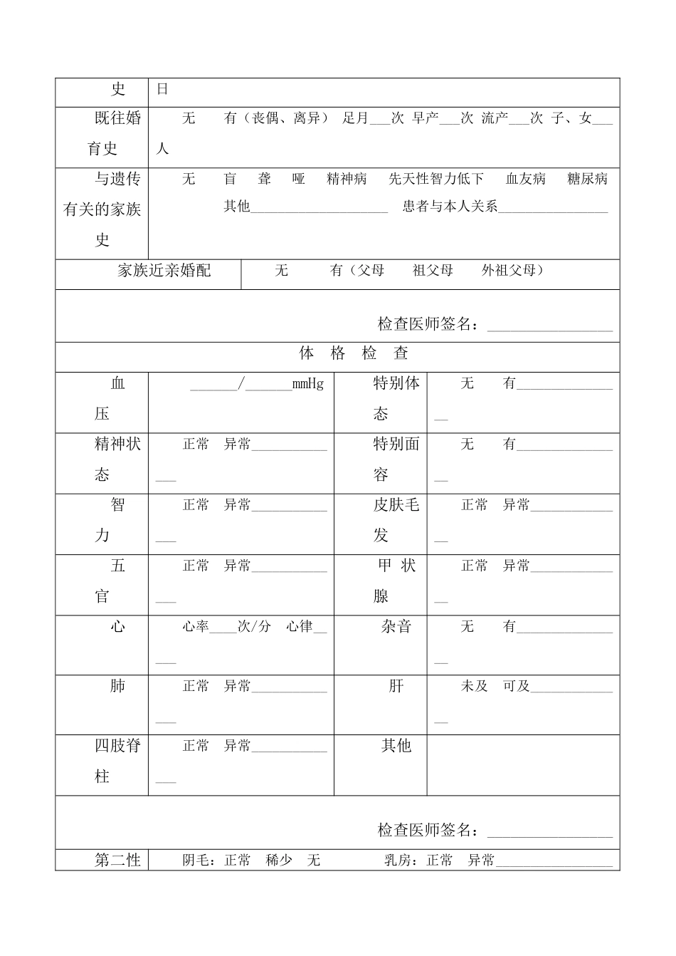 男性-女性-婚前医学检查表_第2页