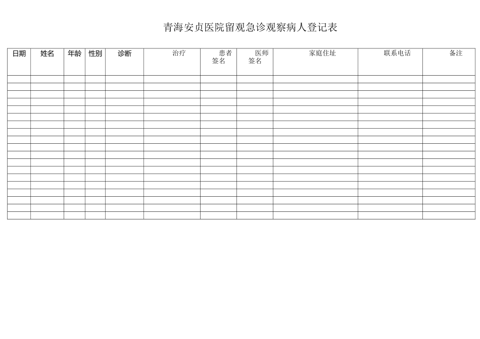 留观急诊观察病人登记表_第1页