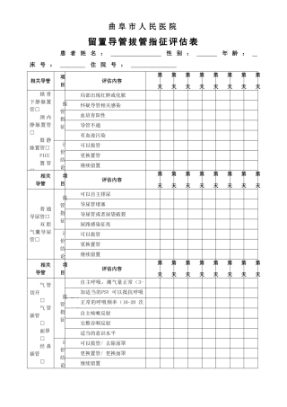 留置导管拔管指征评估表