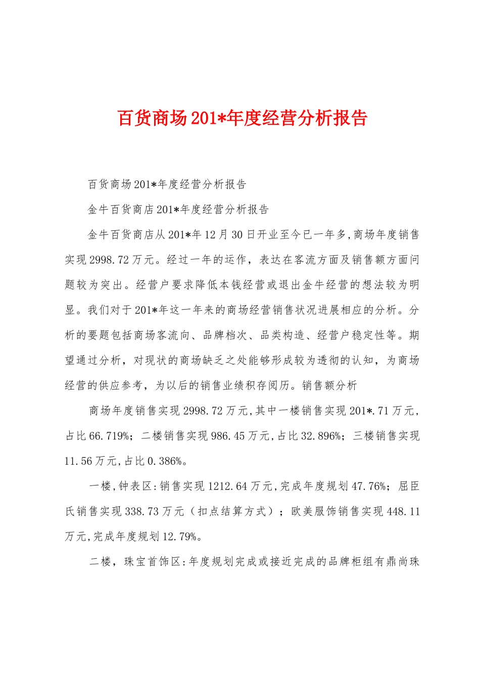 百货商场2025年年度经营分析报告_第1页