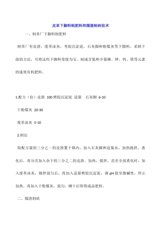 皮革下脚料制肥料和煤渣制砖技术