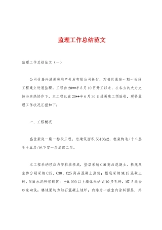 监理工作总结范文
