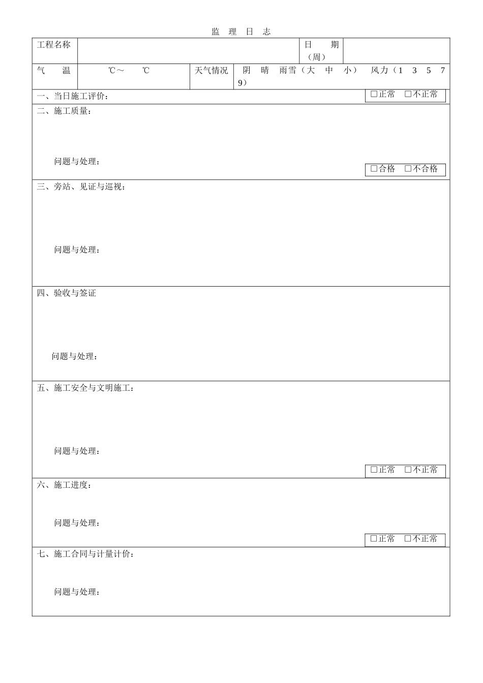 监理日志(格式与内容)_第1页