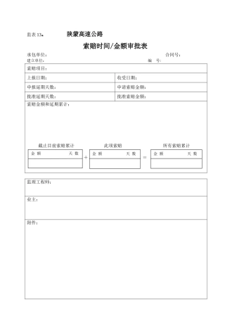 监表索赔时间金额审批表