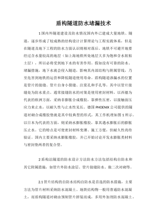 盾构隧道防水堵漏技术