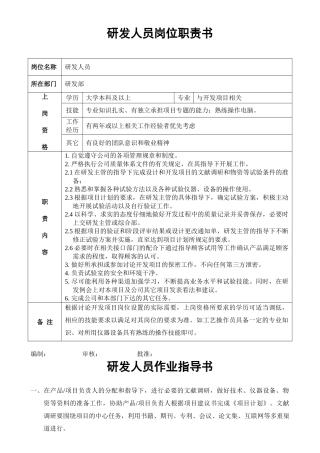 研发人员岗位职责书-最新