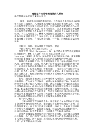 确保整体风险管理效果的九原则