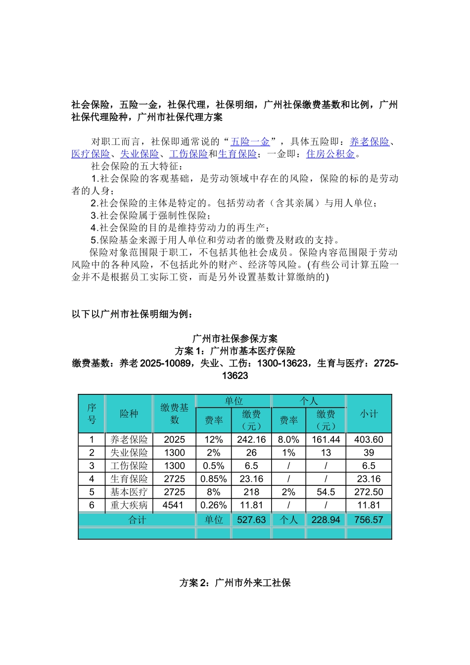 社会保险-五险一金-社保代理-社保明细-广州社保缴费基数和比例-广州市社保代理方案_第1页
