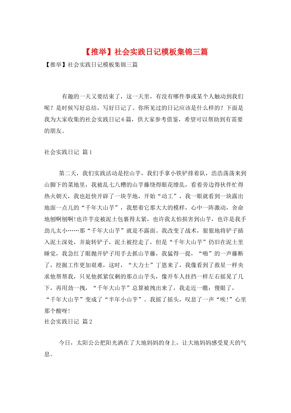 社会实践日记模板集锦三篇_第1页