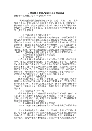 社保审计组织模式对审计成效影响初探