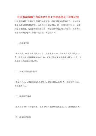 社区劳动保障工作站2025年上半年总结及下半年计划