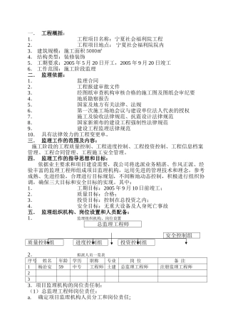 福利院工程工程监理规划