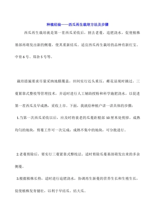 种植经验——西瓜再生裁培方法及步骤