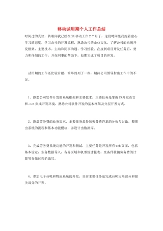 移动试用期个人工作总结