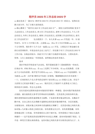 程序员2025年工作总结2025字