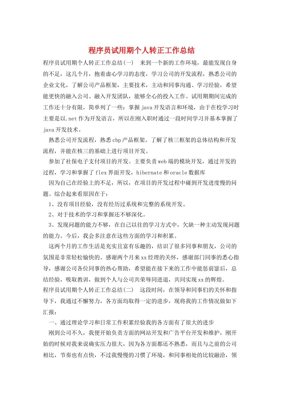 程序员试用期个人转正工作总结_第1页