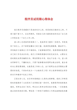 程序员试用期心得体会