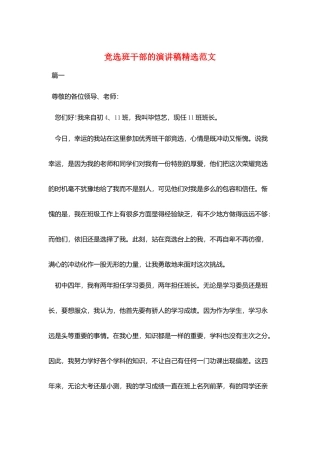 竞选班干部的演讲稿精选范文